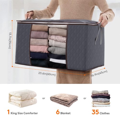 Lifewit 90L Clothes Storage Bins - 3 Pack Foldable Bags with Lids, Clear Window & Reinforced Handles