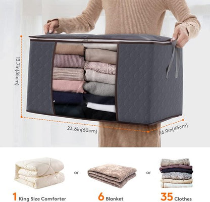 Lifewit 90L Clothes Storage Bins - 3 Pack Foldable Bags with Lids, Clear Window & Reinforced Handles