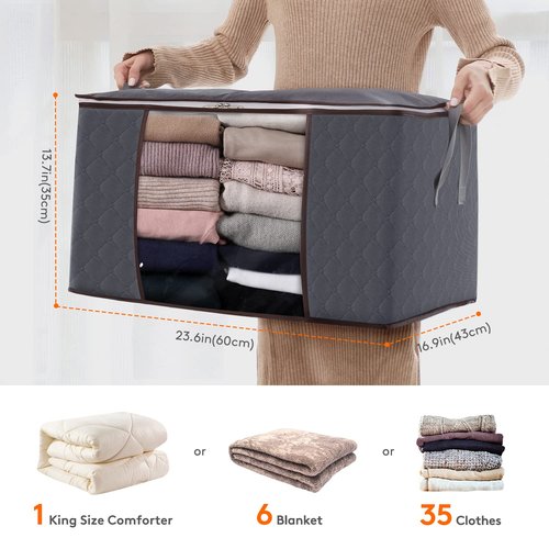Lifewit 3 Pack 90L Clothes Storage Bins with Lids, Foldable Blanket Storage Bags with Zippers, Clear Window and Reinforced Handles, Closet and Organization for Clothing, Sweater, Comforter, Bedding