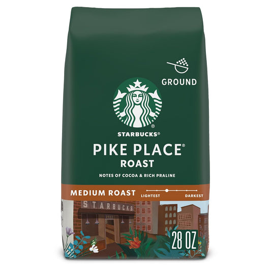 Starbucks Ground Coffee - Medium Roast for Hot or Iced Beverages | Pike Place Roast, 28 oz