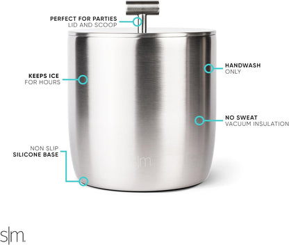 Simple Modern Vacuum Insulated Ice Bucket with Lid and Scoop | For Cocktail, Champagne, Wine, Beer, & Hosting | Stainless Steel 100oz Capacity for Large Parties | Rocks Collection | Simple Stainless