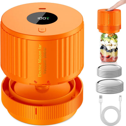 Skiennix Electric Mason Jar Vacuum Sealer Kit - Ideal for Wide & Regular Mouth Jars | Orange