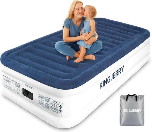 KINGJERRY Twin XL Air Mattress - Built-In Pump, 18" Raised Comfort, Dual-Layer Leakproof, 80" Length, Supports 500 lbs