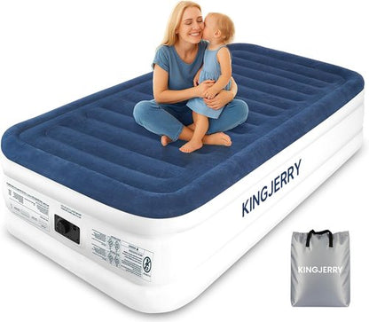 KINGJERRY Twin XL Air Mattress - Built-In Pump, 18" Raised Comfort, Dual-Layer Leakproof, 80" Length, Supports 500 lbs