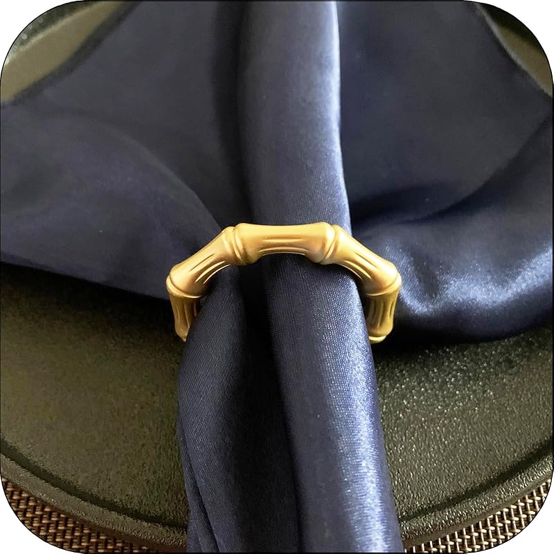 Gold Napkin Rings Set of 6 – Bamboo Style Metal Napkin Ring, Light Gold, 1.35in Inner Size (Variation: 6)