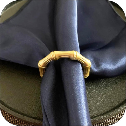 Gold Napkin Rings Set of 6 – Bamboo Style Metal Napkin Ring, Light Gold, 1.35in Inner Size (Variation: 6)