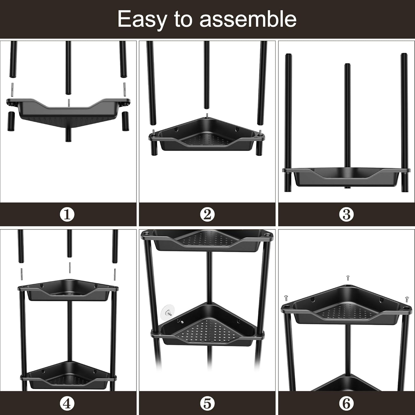 Orimade Rustproof 4-Tier Corner Shower Caddy Organizer - Durable Plastic & Metal, Black | 10.8 x 10.8 x 44.6 Inches