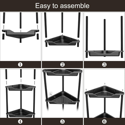 Orimade Rustproof 4-Tier Corner Shower Caddy Organizer - Durable Plastic & Metal, Black | 10.8 x 10.8 x 44.6 Inches