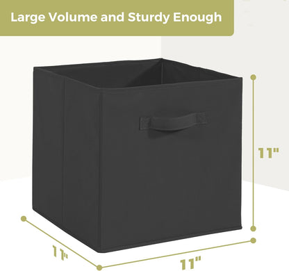 Skiennix 11x11 Storage Bins - Set of 3 Collapsible Fabric Organizers with Handles | Black