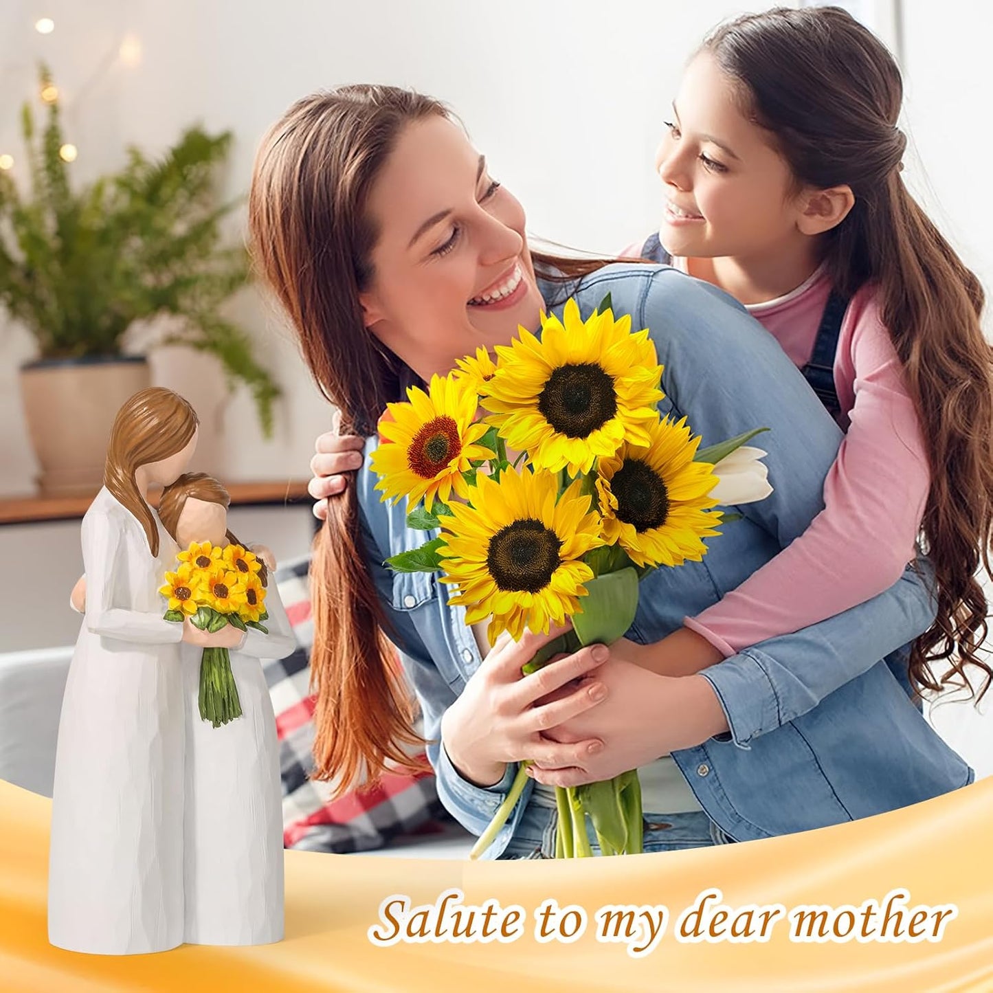 Sunflower Mother Daughter Figurines - Hand-Painted Gifts for Mom | Perfect for Mother's Day, Birthdays & Holidays