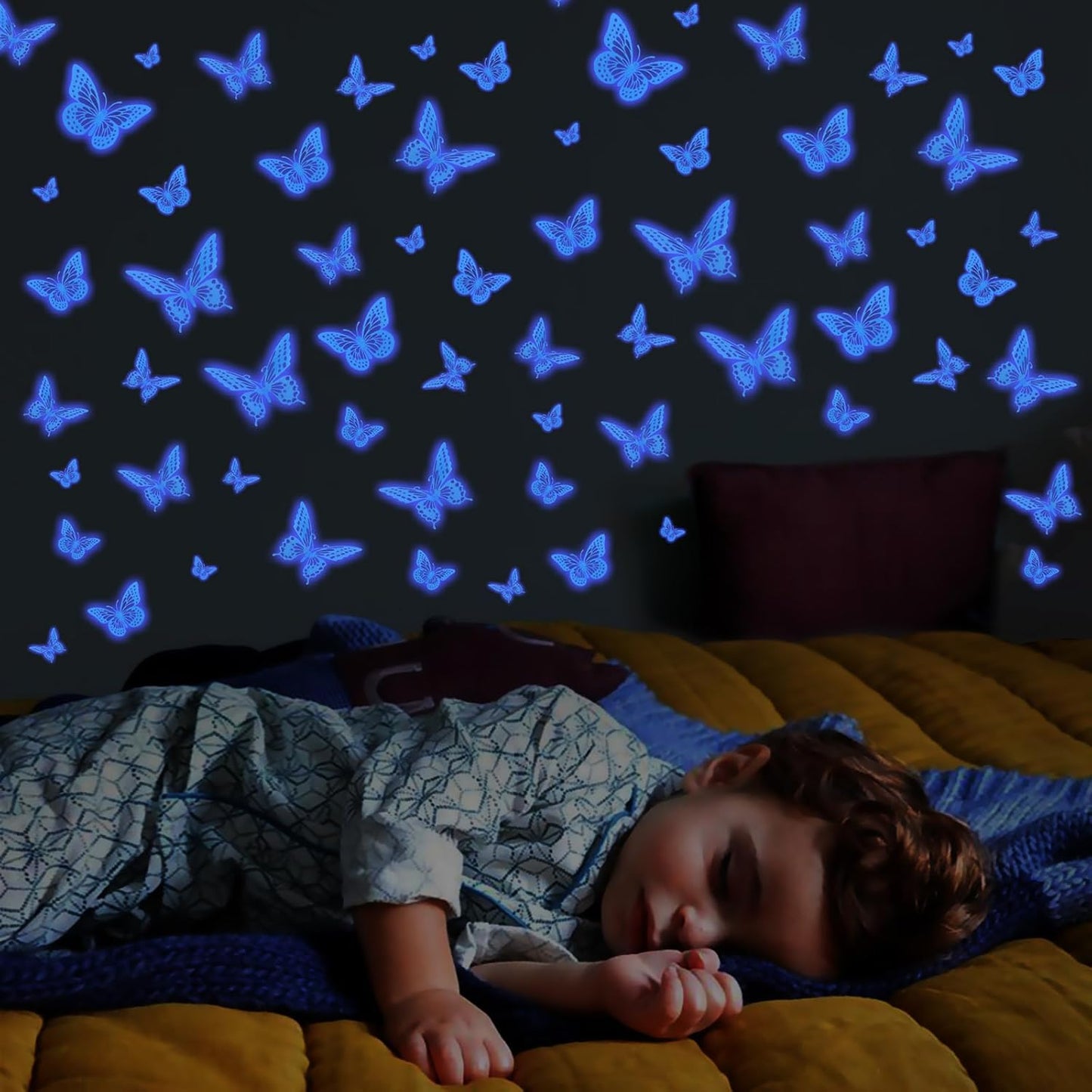 SAOROPEB Glow In The Dark Butterfly Stickers - 24 Pcs in 3 Sizes for Kids' Rooms | Luminous Wall Decor (Blue)