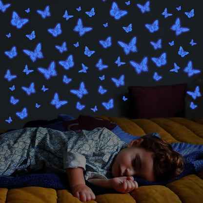 SAOROPEB Glow In The Dark Butterfly Stickers - 24 Pcs in 3 Sizes for Kids' Rooms | Luminous Wall Decor (Blue)