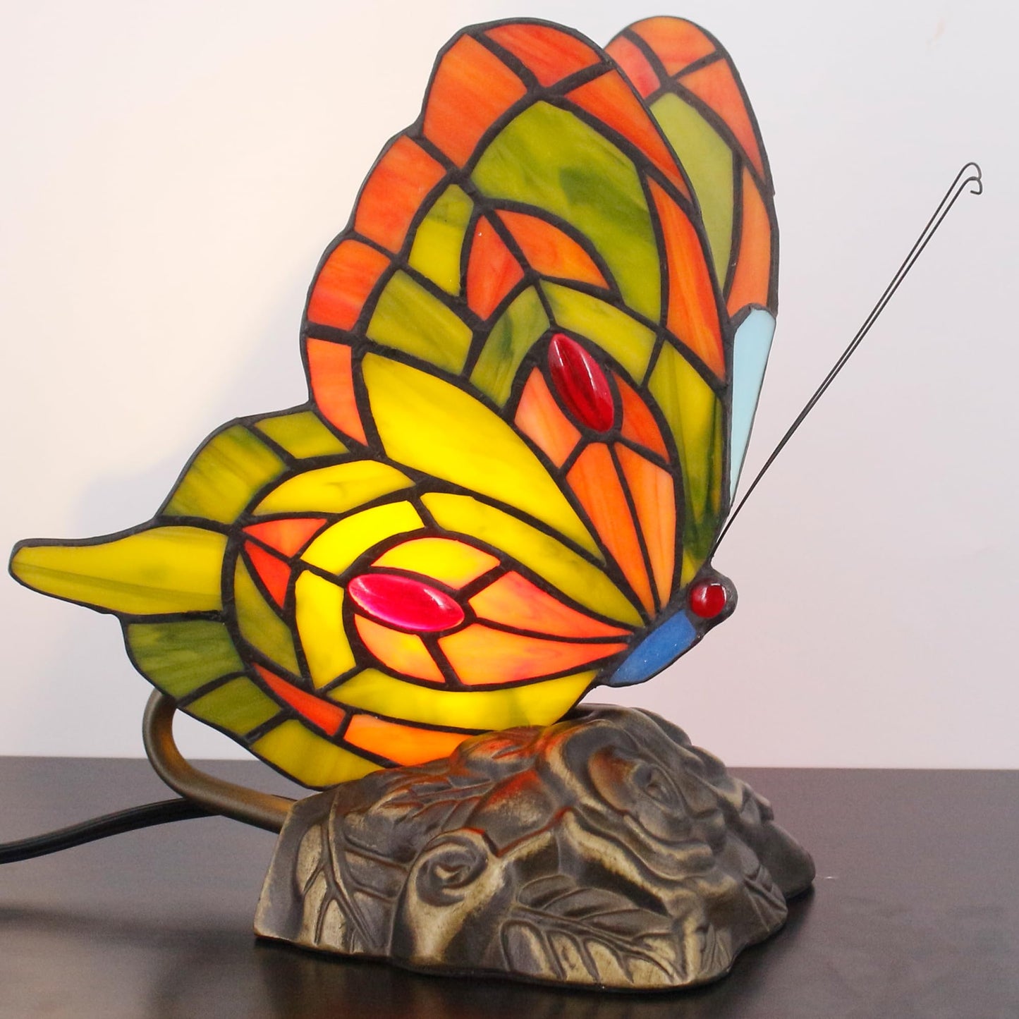 ZJART Small Tiffany Table lamp Stained Glass Butterfly Desk Lamp 7X5X9.8 Inch Accent Antique Light (Yellow Butterfly)
