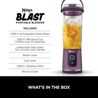 Ninja BC151PR Blast Portable Blender - Cordless 18oz Personal Blender for Smoothies & Shakes | BPA Free, USB-C Rechargeable