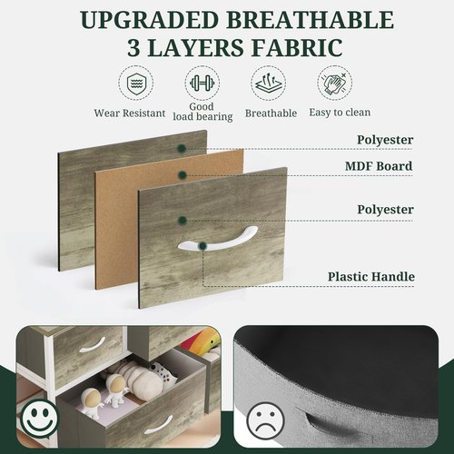 5-Drawer Dresser for Bedroom, Anti-Tip Wide Storage Organizer Fabric Chest of Drawers TV Stand for 45" TV with Wooden Top and Metal Frame for Closet, Living Room, Hallway, Entryway, Greige Oak