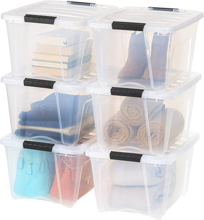 IRIS USA 32 QT Plastic Storage Box - BPA-Free, Stackable Containers with Lids - Clear | 6 Pack