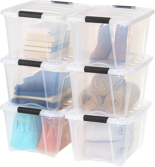 IRIS USA 32 QT Plastic Storage Box - BPA-Free, Stackable Containers with Lids - Clear | 6 Pack