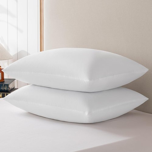 Basic Home® Queen Size Goose Feather & Down Bed Pillow - Odorless Neck Support & Cooling Comfort | 20x28 Inch