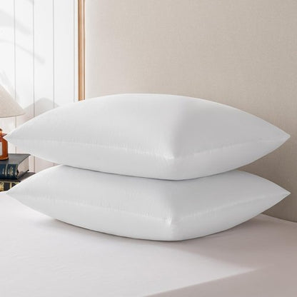 Basic Home® Queen Size Goose Feather & Down Bed Pillow - Odorless Neck Support & Cooling Comfort | 20x28 Inch