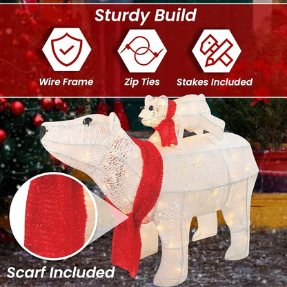 White Polar Bear Family 3-Piece Lighted Outdoor Christmas Decoration | 210 LED Lights
