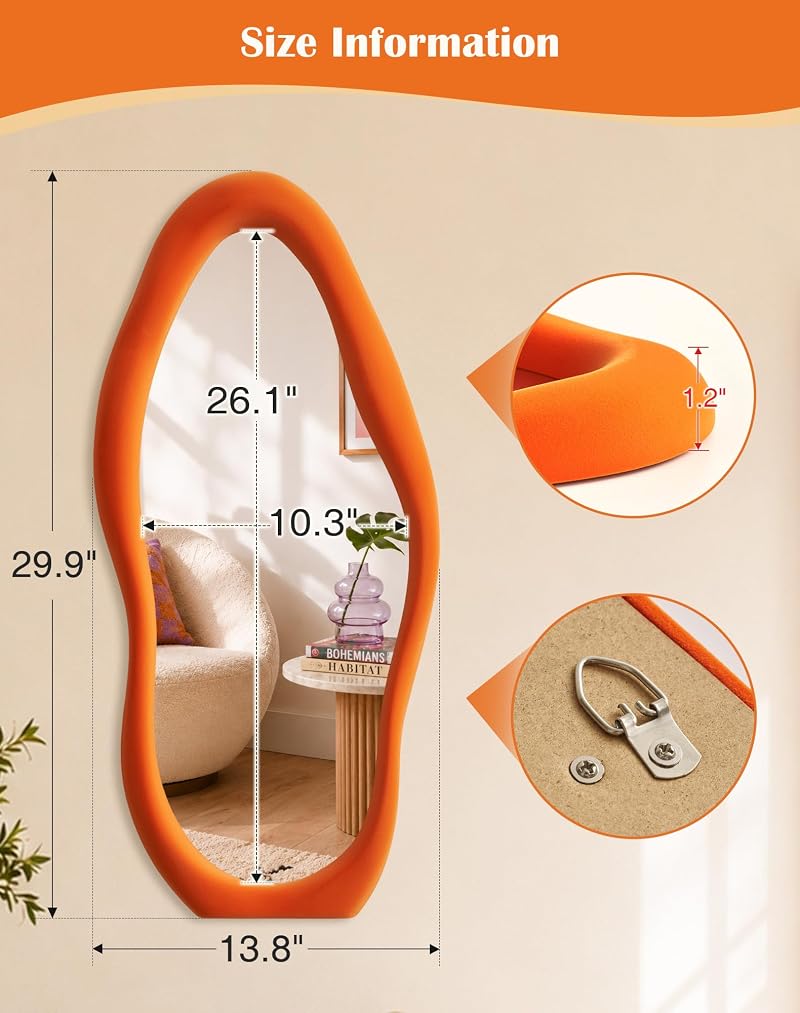 Wavy Wall Mirror for Bathroom Decor 30x14 Orange – Variation: Orange 29.9" L x 13.8" W