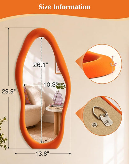Wavy Wall Mirror for Bathroom Decor 30x14 Orange – Variation: Orange 29.9" L x 13.8" W
