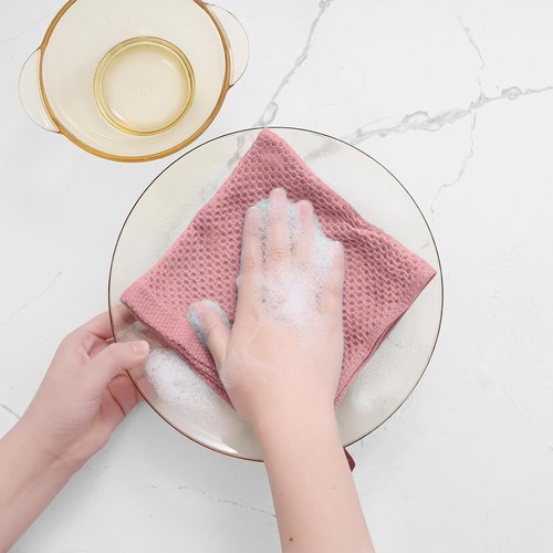Homaxy 100% Cotton Dish Cloths - Ultra Soft & Absorbent Quick Drying Towels | 12x12 Inches, 8-Pack in Dried Rose