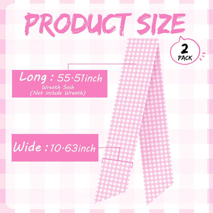 Pink Wreath Sash by [Brand Name] - 2 Cotton Plaid Sashes for Baby Shower Decor | 55.5 Inch DIY Embroidery