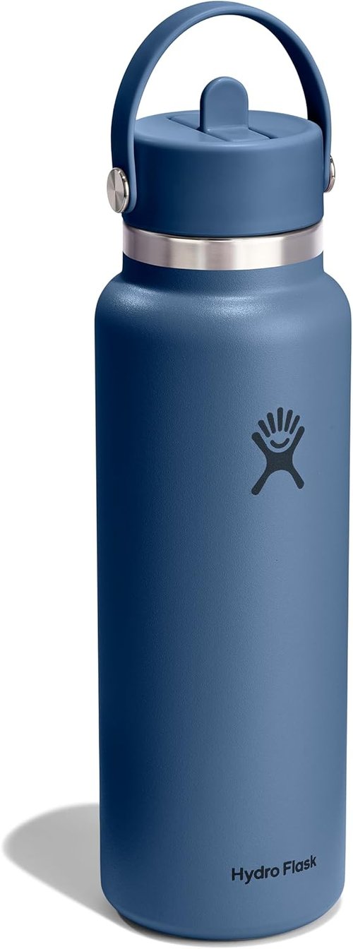 Hydro Flask Water Bottle - Insulated Stainless Steel - 40 Oz Harbor Blue with Wide Straw Lid