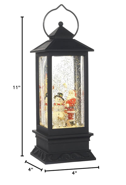 Lighted Snow Globe Lantern - 11 Inch Santa & Snowman Water Globe