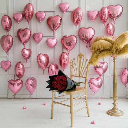 Skiennix Pink Heart Balloons - 19PCS Mylar Heart-Shaped Balloons for Girls' Birthday & Wedding Decor | 18" & 10" Sizes