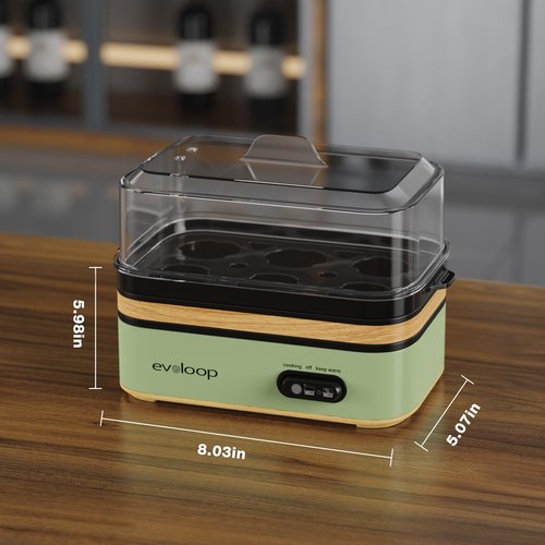 Evoloop Rapid Egg Cooker Electric 6 Eggs Capacity, Soft, Medium, Hard Boiled, Poacher, Omelet Maker Egg Poacher With Auto Shut-Off, BPA Free (Green)
