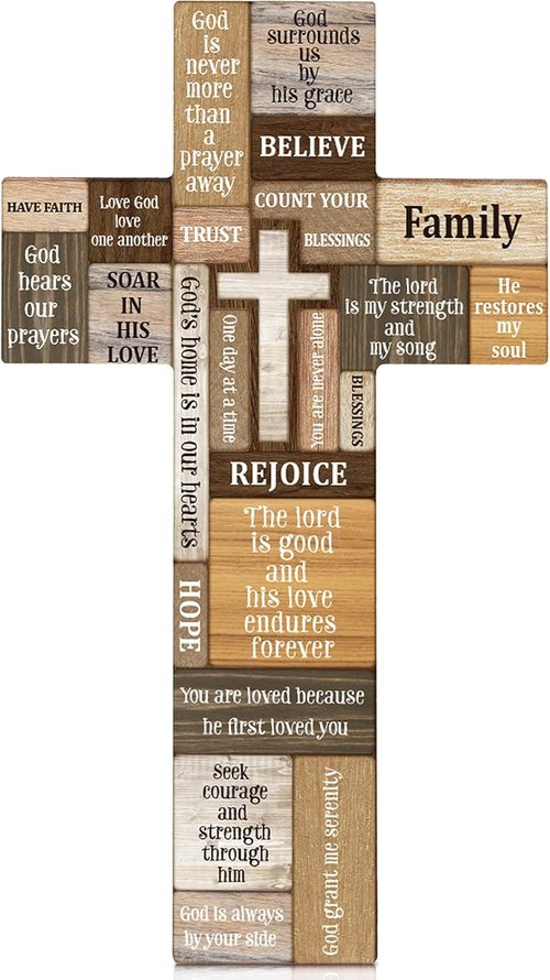 Jetec Wooden Cross Wall Decor - Christian Easter Sign with Biblical Verse | 10.6 x 6.1 Inch Farmhouse Decoration