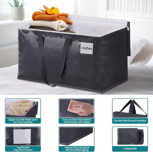 Fabspace Heavy Duty Moving Bags - Strong Zippers & Handles | Collapsible Storage Totes, 93L, 8-Pack