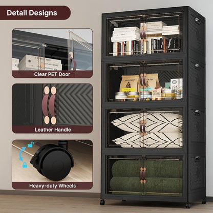 UAMFURI Stackable Storage Bins - 720QT Lockable Storage Cabinet with Lids & Wheels | Extra Large Black Drawers for Home & Office