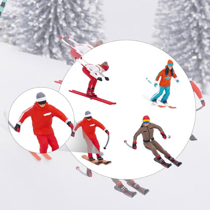 DYNWAVE Nordic Skiing Figures - 4Pcs 1/64 Scale Resin Models for DIY Fairy Garden & Railway Decor
