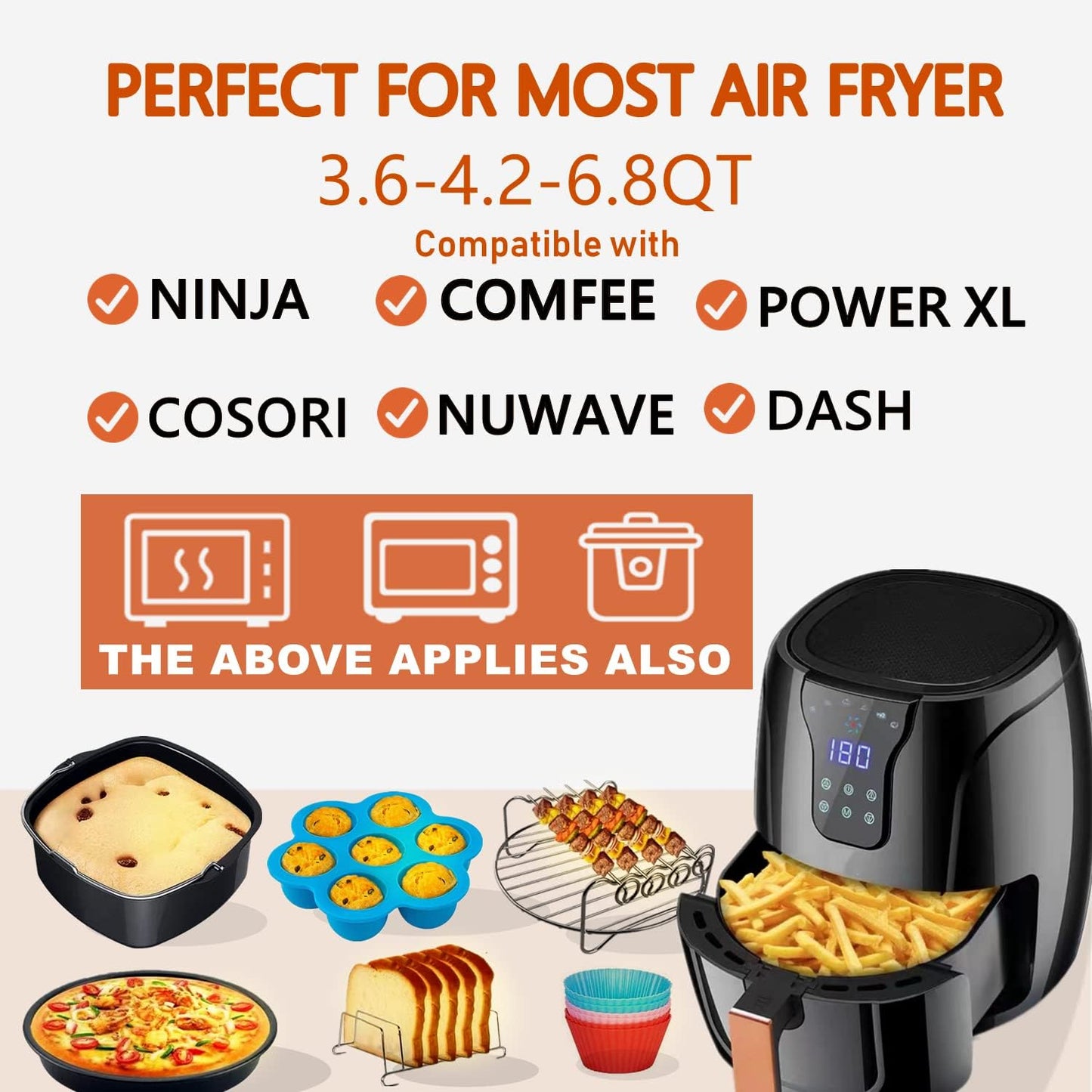 Square Air Fryer Accessories by [Brand Name] - 8 Inch XL Compatible with Philips, Cosori, Ninja | Fits 3.6QT-6.8QT Models