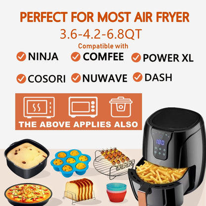 Square Air Fryer Accessories by [Brand Name] - 8 Inch XL Compatible with Philips, Cosori, Ninja | Fits 3.6QT-6.8QT Models