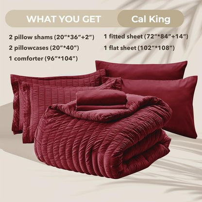 HYMOKEGE Burgundy California King Comforter Set - 7-Piece All-Season Luxury Bedding Set