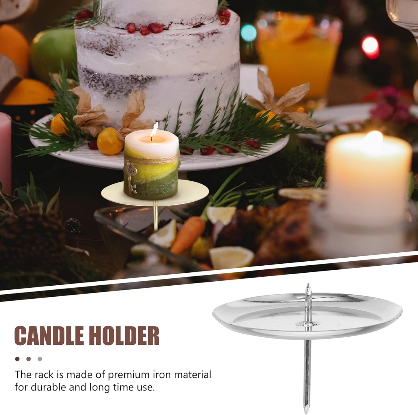 Skiennix Metal Round Candle Holders - 10PCS Silver Spike Plates for Weddings & DIY Decor
