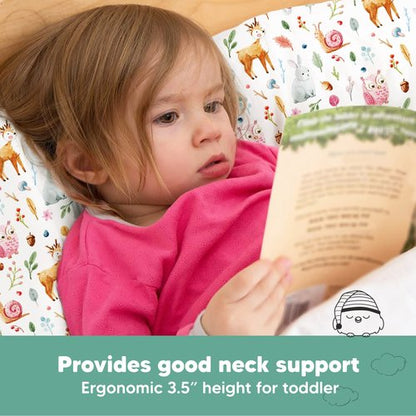 Toddler Pillow with Pillowcase - 13x18 My Little Dreamy Kids Travel Bed Pillows for Sleeping, Organic Cotton Small Pillowcase, Soft & Breathable, Machine Washable, Toddlers 2-5 years old (Forestland)