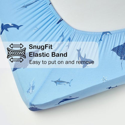 BubblePanda Rayon Made from Bamboo Crib Sheets for Baby Boys Girls Neutral Soft Stretchy Fitted Crib Mattress Sheet Standard 52" x 28" (Shark)