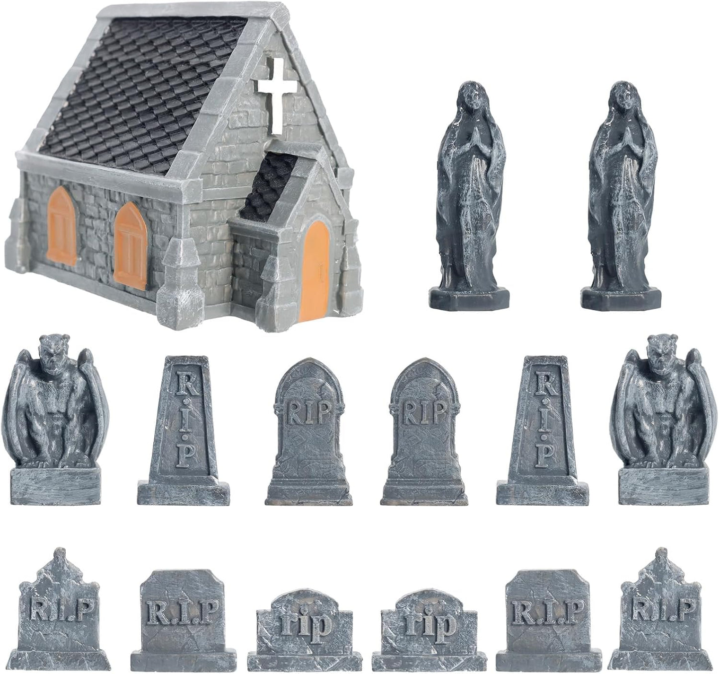 Rileryan Miniature Church Tombstones - 15 PCS Gargoyle Virgin Figurines for Halloween Decor