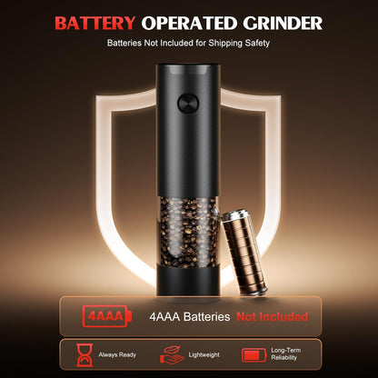 Skiennix Electric Salt and Pepper Grinder Set - Automatic Battery Operated | Adjustable Coarseness, LED Light, Large Capacity