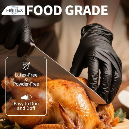 FINITEX Nitrile Disposable Black Gloves - 3.5mil Powder-Free & Latex-Free | Ideal for Cleaning & Food Prep (Pack of 60)