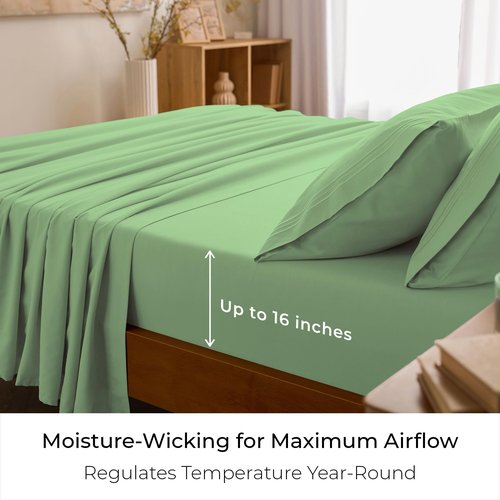 Mellanni Queen Sheets Set - 4 PC Iconic Collection Bedding - Hotel Luxury, Extra Soft, Cooling Bed Sheets - Wrinkle, Fade, Stain Resistant (Queen, Pistachio)