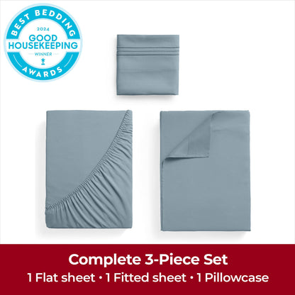 Mellanni Twin Sheets Set - 3 PC Iconic Collection Bedding - Hotel Luxury, Extra Soft, Cooling Bed Sheets - Wrinkle, Fade, Stain Resistant (Twin, Spa Blue)