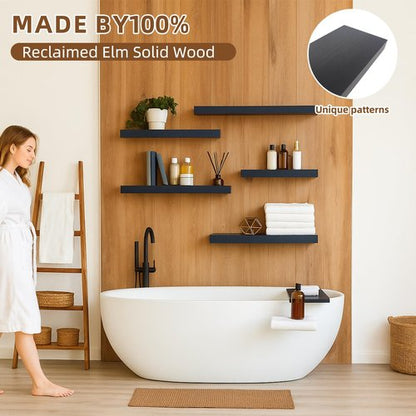 Breathfly Floating Shelves for Wall, 23.6 inch Long Set of 3 Wood Rustic Wall Mounted Shelves, Display Shelf with Invisible Heavy, Large Deep Shelves for Home Decor & Storage for Living Room, Kitchen