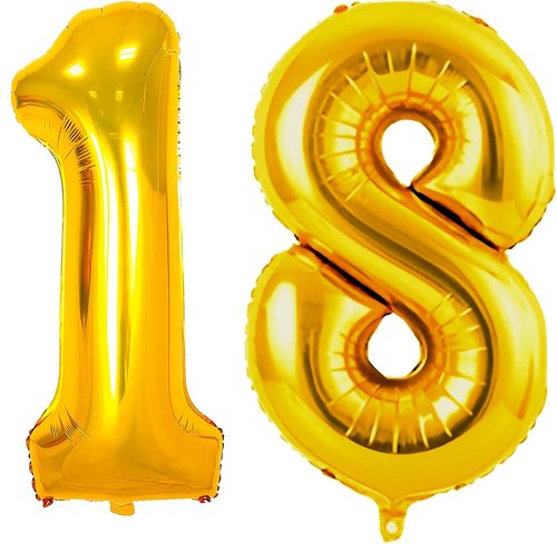 Large Gold 18 Balloon - 42 Inch Foil Mylar Number for 18th Birthday & Anniversary Celebrations