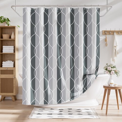 AmazerBath Shower Curtain Grey-Purple, Geometric Multi Color Block Cloth Shower Curtain Sets with 12 Shower Curtain Hooks, Washable Farmhouse Fabric Polyester Bathroom Shower Curtains, 72x72 Inches